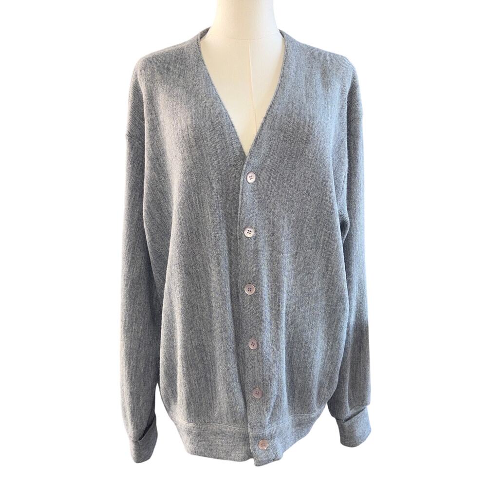 Vintage 70s Cardigan Vneck Size XL Gray Grandpa Academia DuPont Orlon Lord Jeff